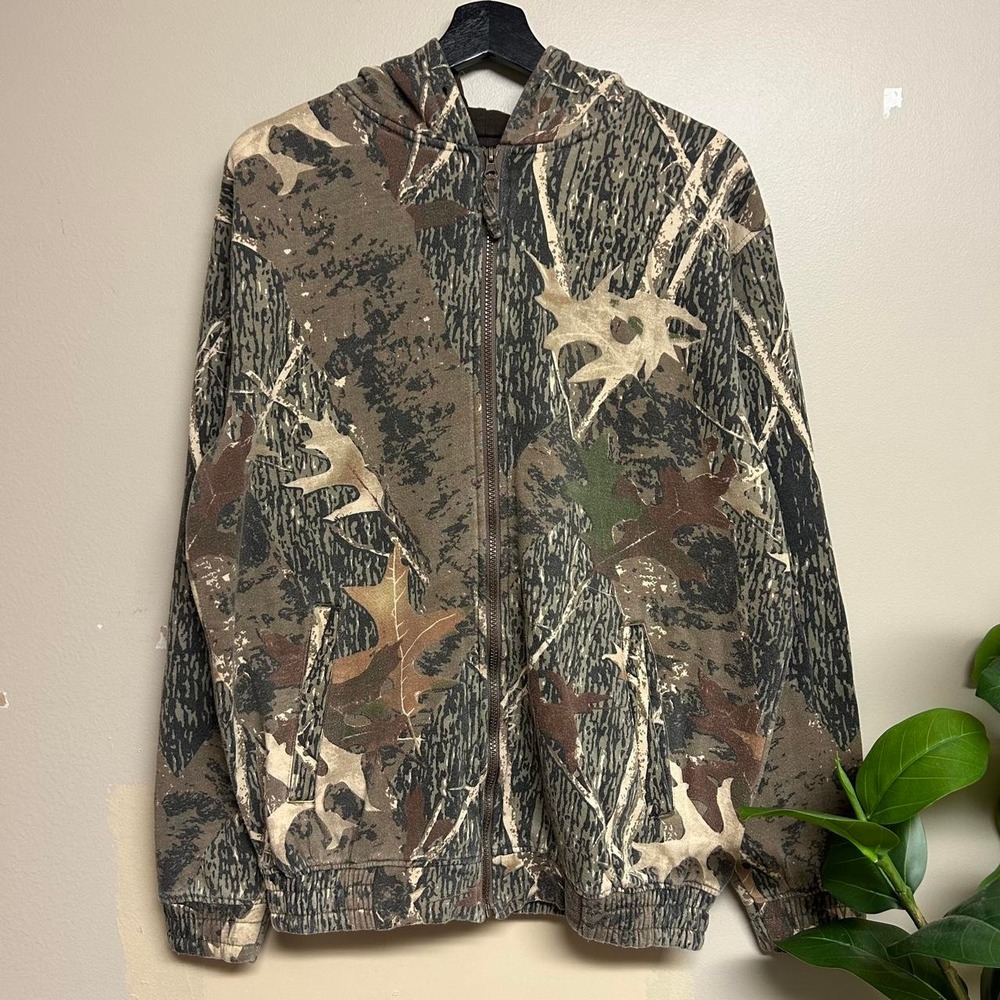 Old Mill Vintage Realtree Camo Zip Up Hoodie Mens Medium Boxy Fit Y2K Green
